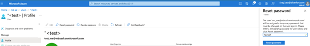 : password reset for test account